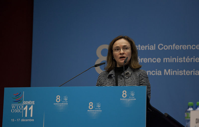 La Ministre russe du Commerce Elvira Nabiullina lors de la cérémonie d'intégration de la Russie à L'OMC