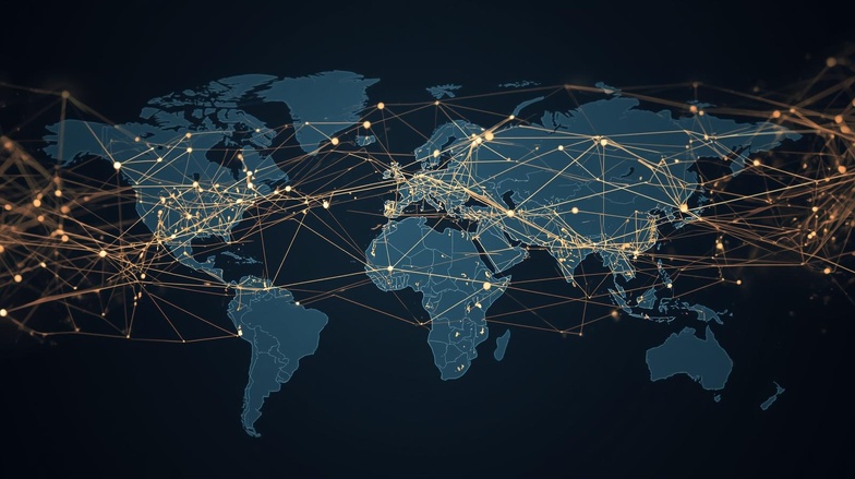 A world financial map transforming into multiple payment rails, Prompt IA Canva