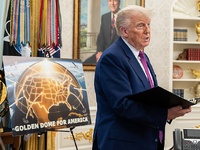 Donald Trump announces the Golden Dome missile defense system inside the White House Oval Office, May 20, 2025 - Wikimedia Commons